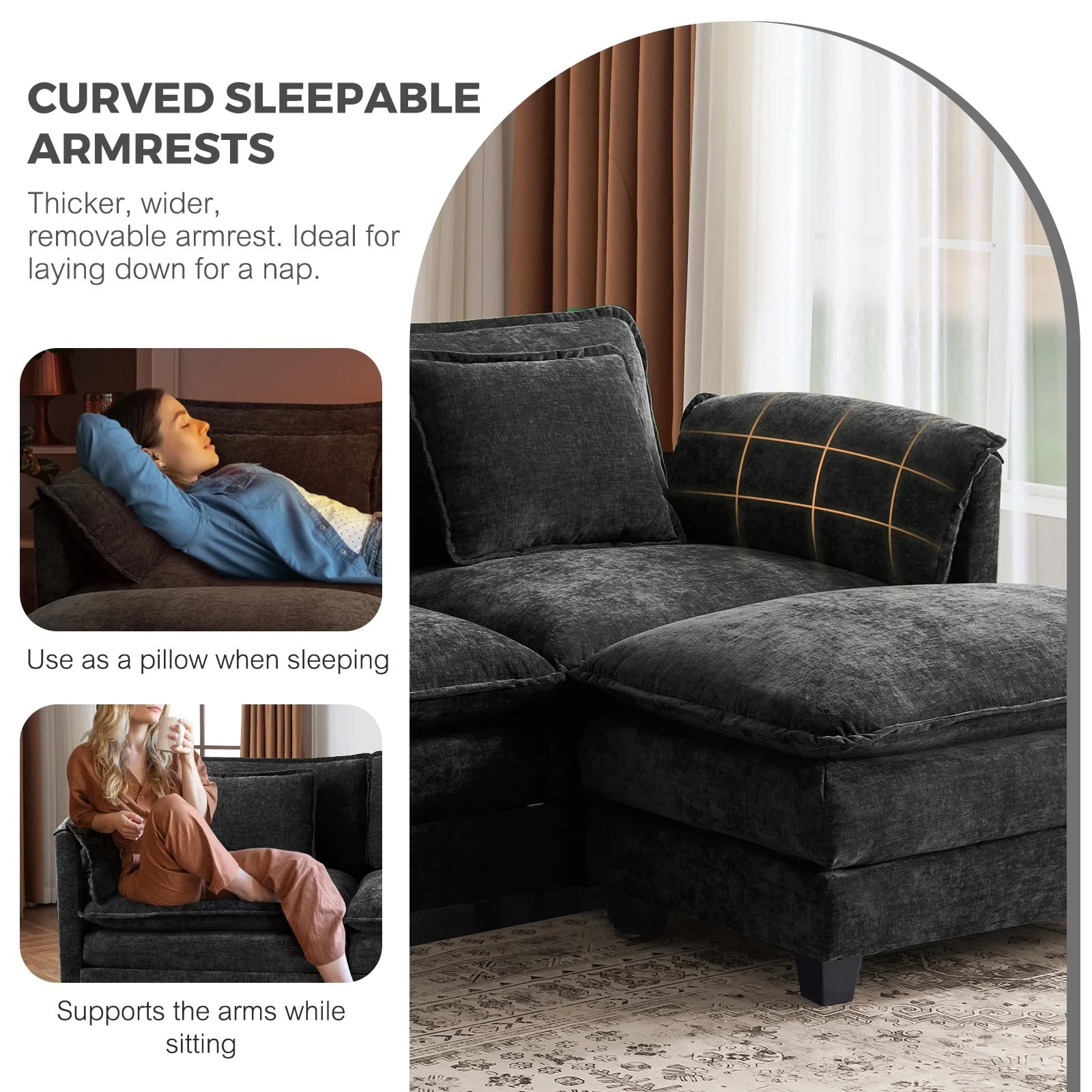 LiLi&LuLu　　0206 L-Shaped Convertible Modular Sectional Sofa, Modern Deep