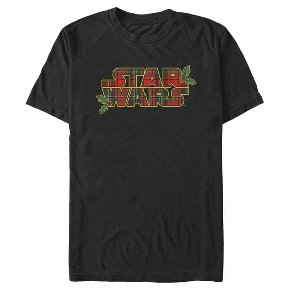 Men's Mad Engine  Black Star Wars Plaid Logo Graphic T-Shirt