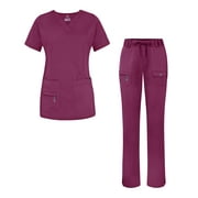 Adar Uniforms Women’s Scrub Set - Enhanced V-Neck Top/Multi Pocket Pants