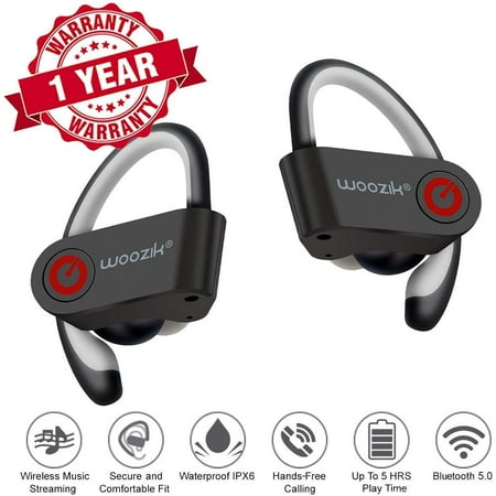 Woozik Relay TWS Bluetooth Sport Headphones, True Wireless Earbuds Twins Headset with Built-In Mic, Gym Earphones, No wires, Running, (The Best Travel Headphones)