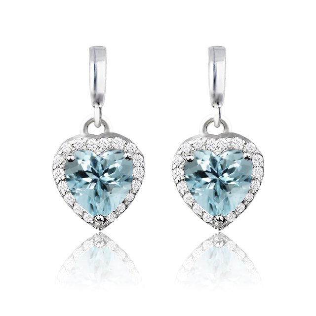 Pendientes con Forma de Corazón JeenMata Forever de 1,25 Quilates Aguamarina Chapados en Oro Blanco de 18 K sobre Plata