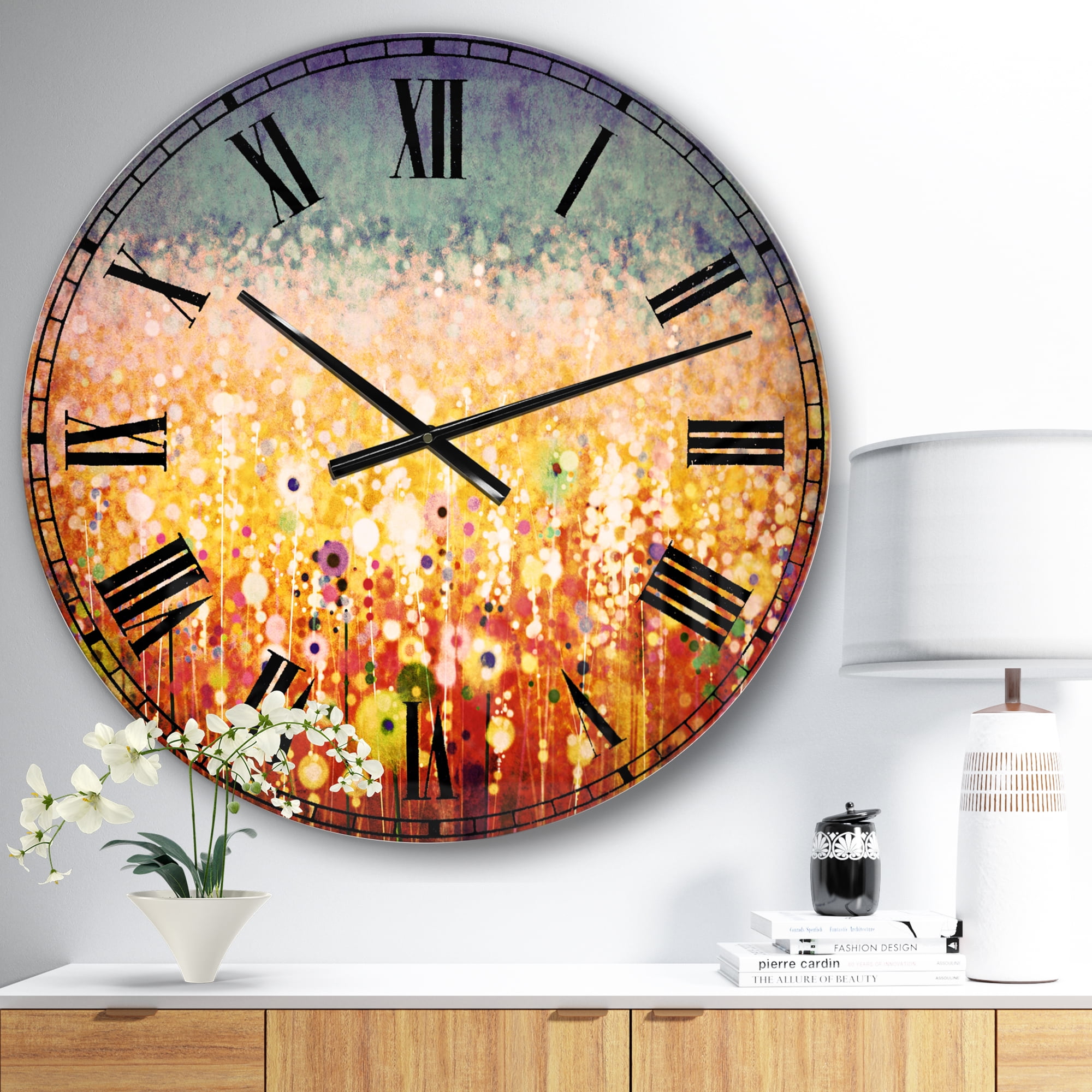 Designart 'Abstract Flower Field Watercolor Painting' Traditional wall clock
