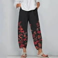 thumbnail image 2 of Womens Linen Capri Pants Casual,Women's Capri Pants Floral Summer Cotton Cropped Pants Trousers,Linen Pants for Women Elastic Waist Palazzo Lounge Pants, 2 of 5