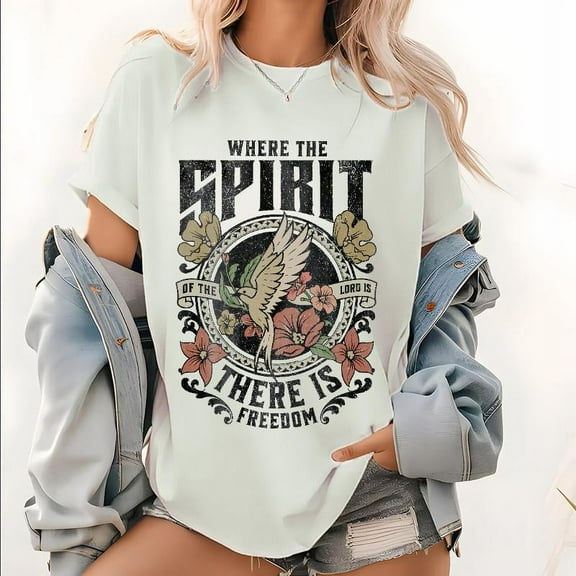 Bohemian Graphic Tops '2 Corinthians 3:17' - Women’s Christian Flowy Spiritual Freedom Shirt Tees， Size（S-5XL)