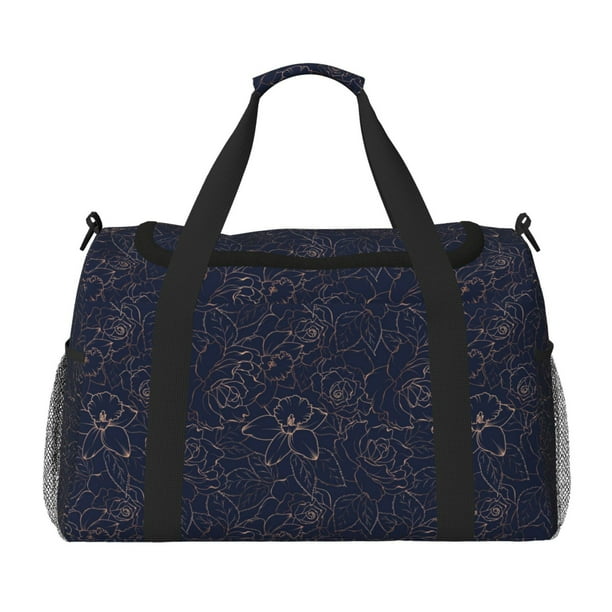 Disketp Copper-Gold Gloss Outline Navy Dark Blue Bolsa de Viaje Tipo Duffle, Bolso de Mano para Fin de Semana para Mujer, Bolsa de Gimnasio Ligera para Hombre, Esencial para Viajes