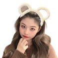 thumbnail image 5 of Opvise Women Winter Thick Plush Headband Round Bear Ears Makeup Hair Hoop Elastic Candy Color Headgear Hair Accessories Khaki, 5 of 8