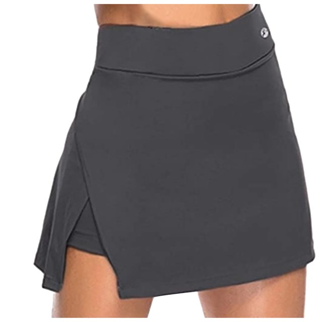 Women‘s Fast Dry Tight And Elastic Fitness Solid Color Yoga Shorts Two Piece Set Versatile Basic Irregular Hem A-Line Mini Skirt Summer