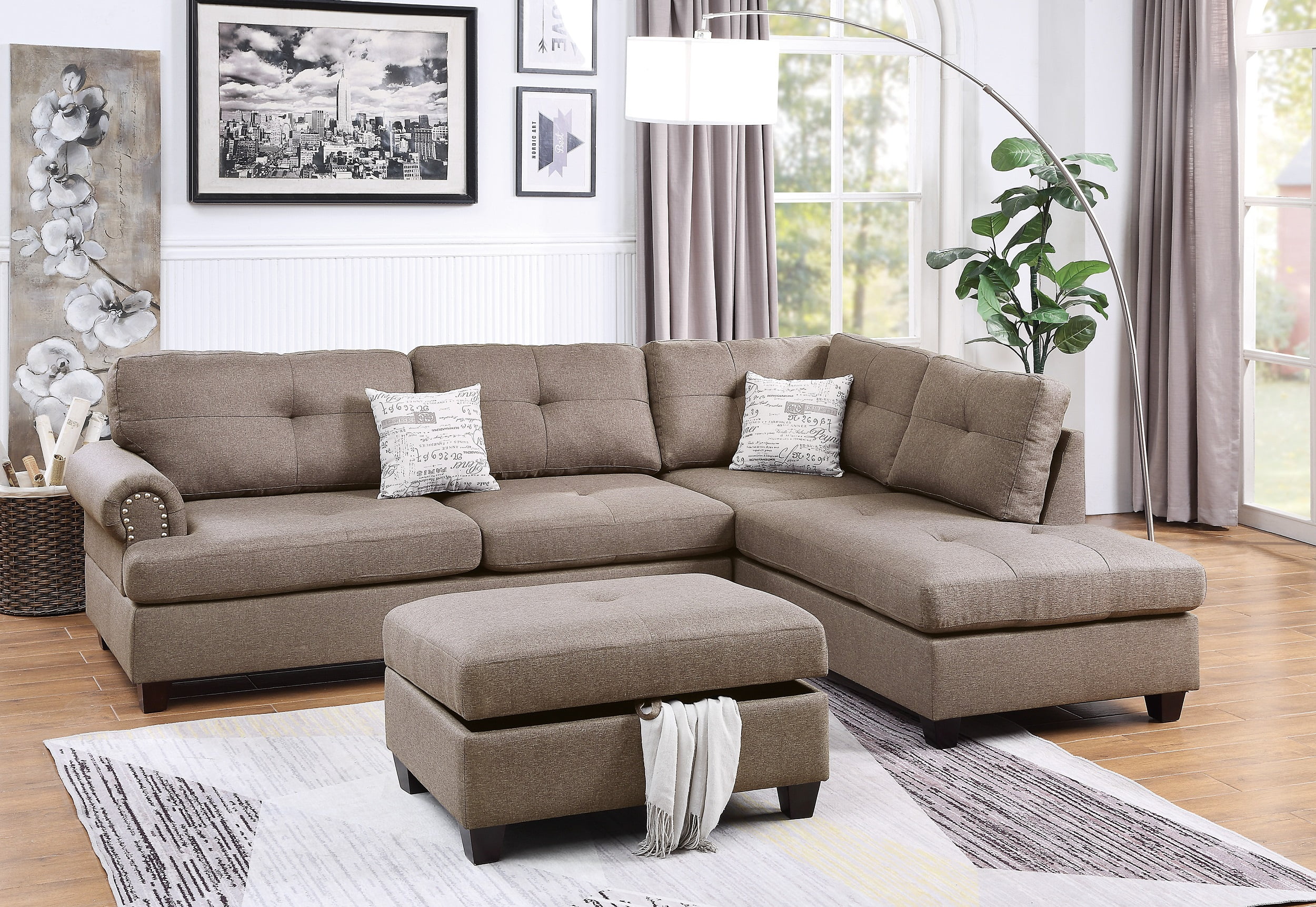 Mocha Color Reversible L/R Sectional Sofa set Polyfiber