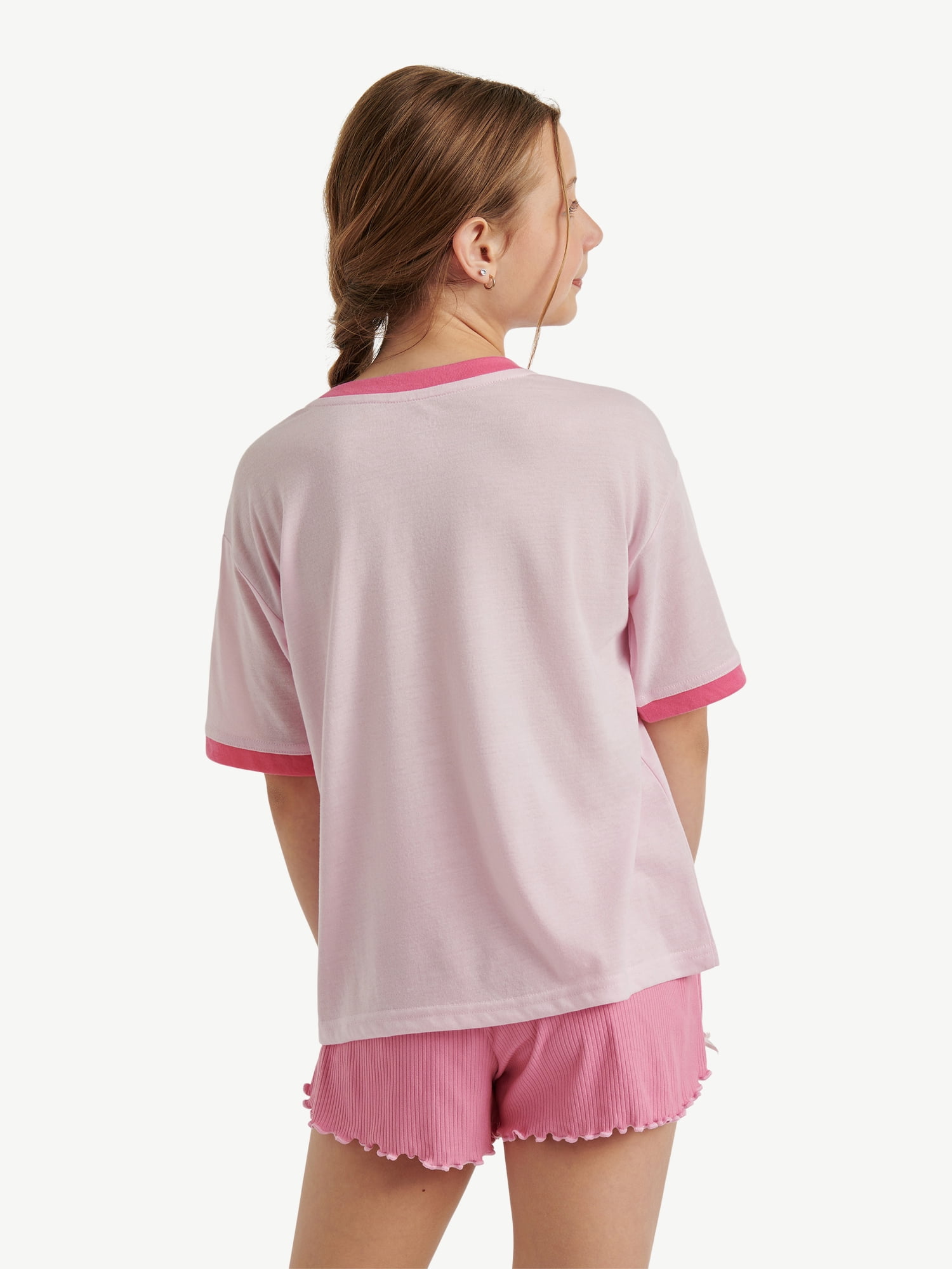 Justice Girls Short Sleeve Sleep Top and Shorts, 2-Piece, Sizes 5-18 & Plus