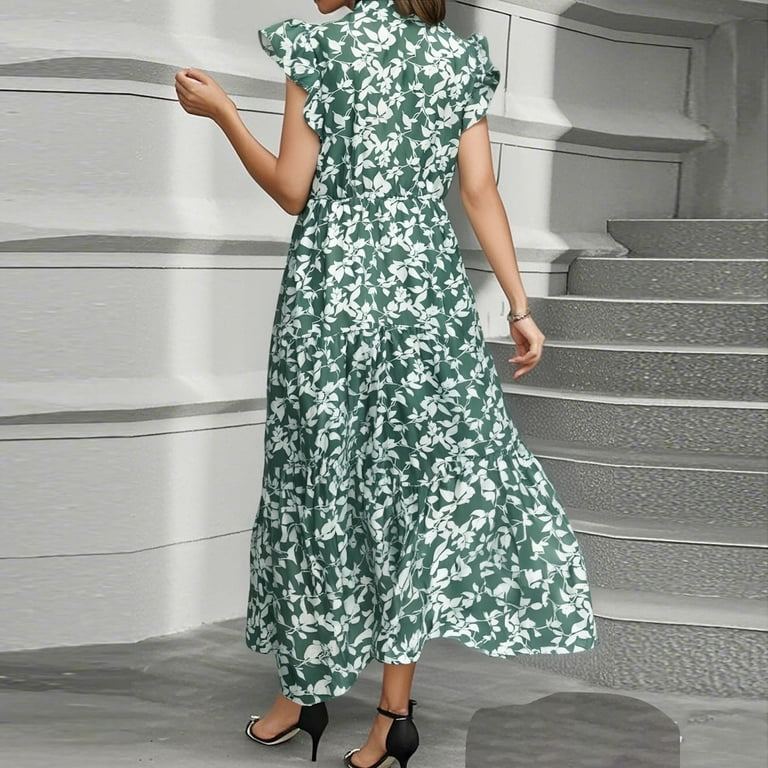 Pink Easter Dress Women, Floral Wedding Guest Dresses V Neck