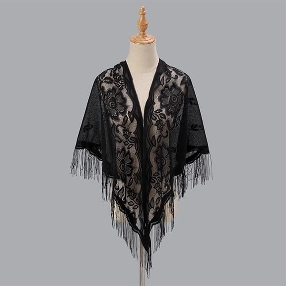 Stylish Lace Ponchos with Fringed Edges Multiuse Shawl for Various Outfit