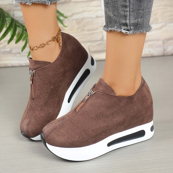 Womens Platform Loafers Sneakers High Heels Casual Shoes (Brown 40)