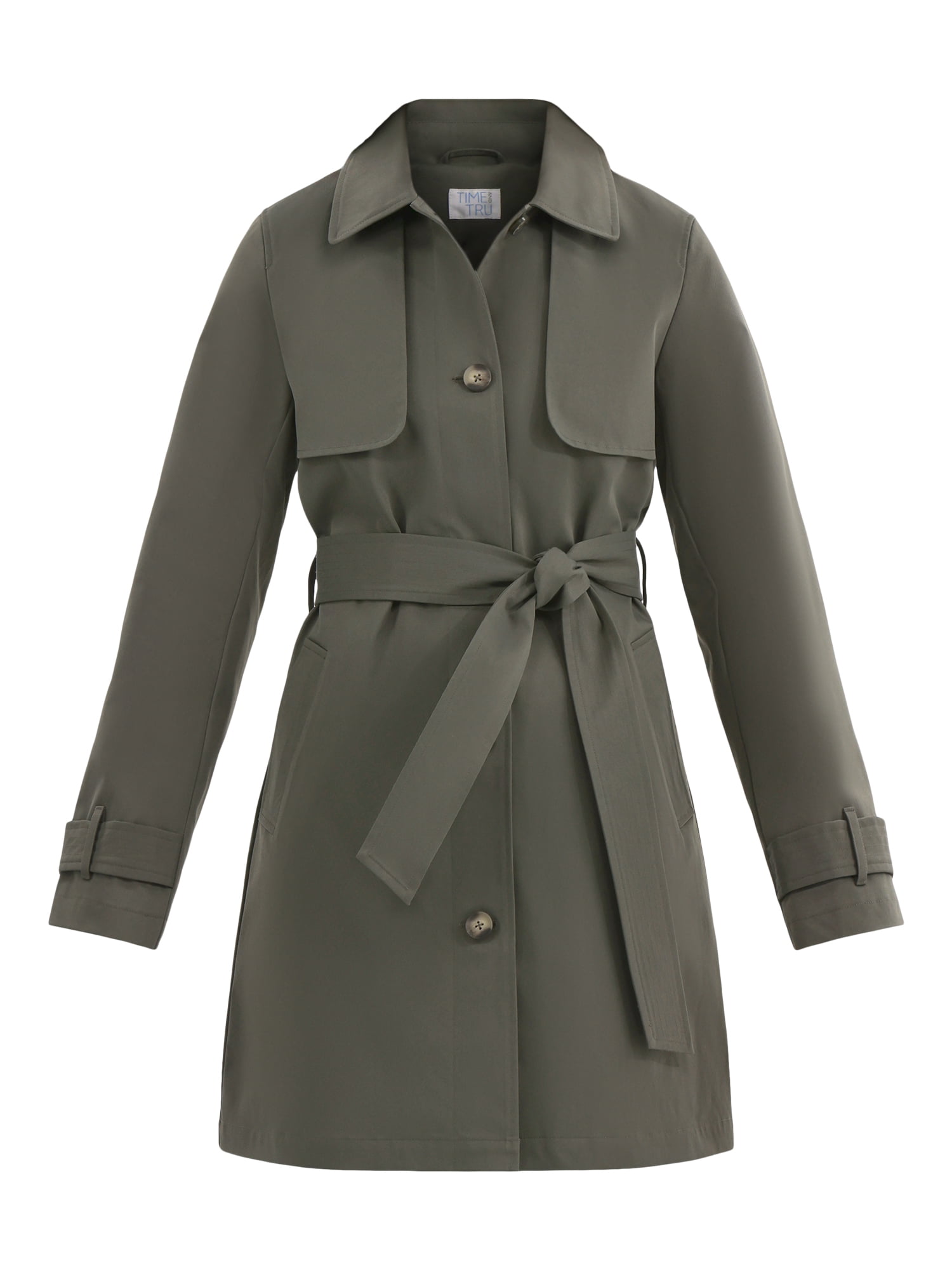 Time and Tru Women's Belted Trench Coat, Midweight, Sizes XS