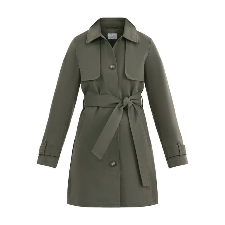 Time and Tru Women's Belted Trench Coat, Midweight, Sizes XS