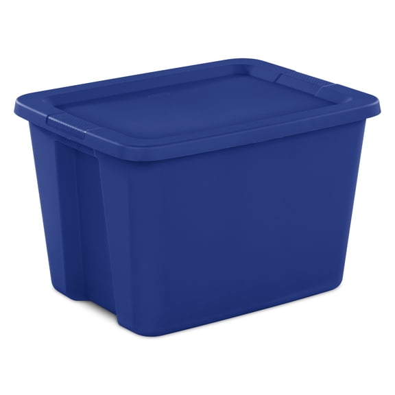 Sterilite 18 Gal. Tote, Plastic Storage Bin with Snap-on Lid, Blue