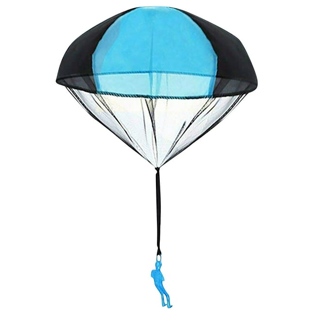 B Hand Throwing Parachute Toy Outdoor Flying Activity Set For Kids Educational Play Nylon Material Easy Toss Game No Battery Required Soldier Figure Fun Blue