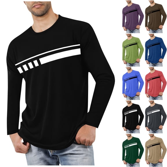 KeShDi Men's Shirts T Shirt Men Sports Fitness Home Printed Pajamas T-shirt Long Sleeve Round-Neck Green M