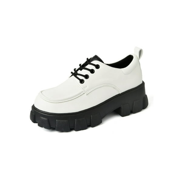 Woobling Women Loafers Non Slip Dress Shoe Lace Up Leather Oxford Shoes Comfortable Ladies Vintage Comfort Off White 7