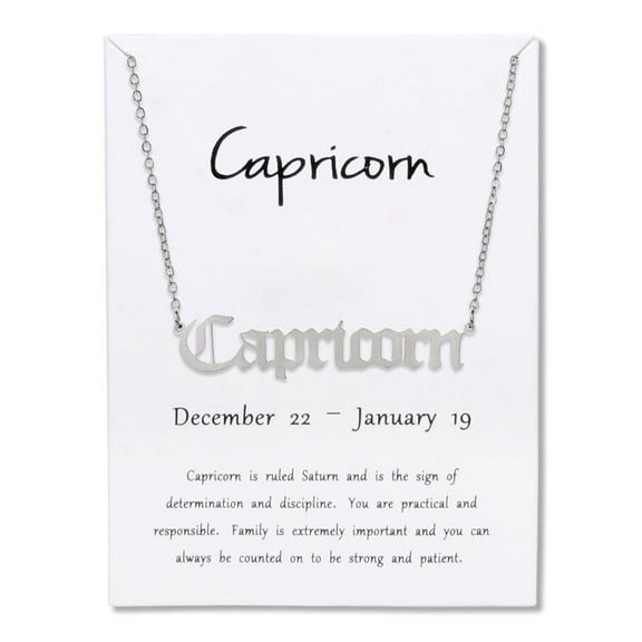 Stainless Steel Gold Plated 12 Zodiac, Horoscope, Old English, Nameplate Pendant Mens Womens Necklace, Giorgio Bergamo Silver, Capricorn
