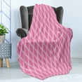 thumbnail image 4 of Pink and White Soft Flannel Fleece Throw Blanket, Pastel Ogee Motifs with Curved Stripes Abstract Design, Cozy Plush for Indoor and Outdoor Use, 50" x 60", Pink Pale Pink and White, by Ambesonne, 4 of 5