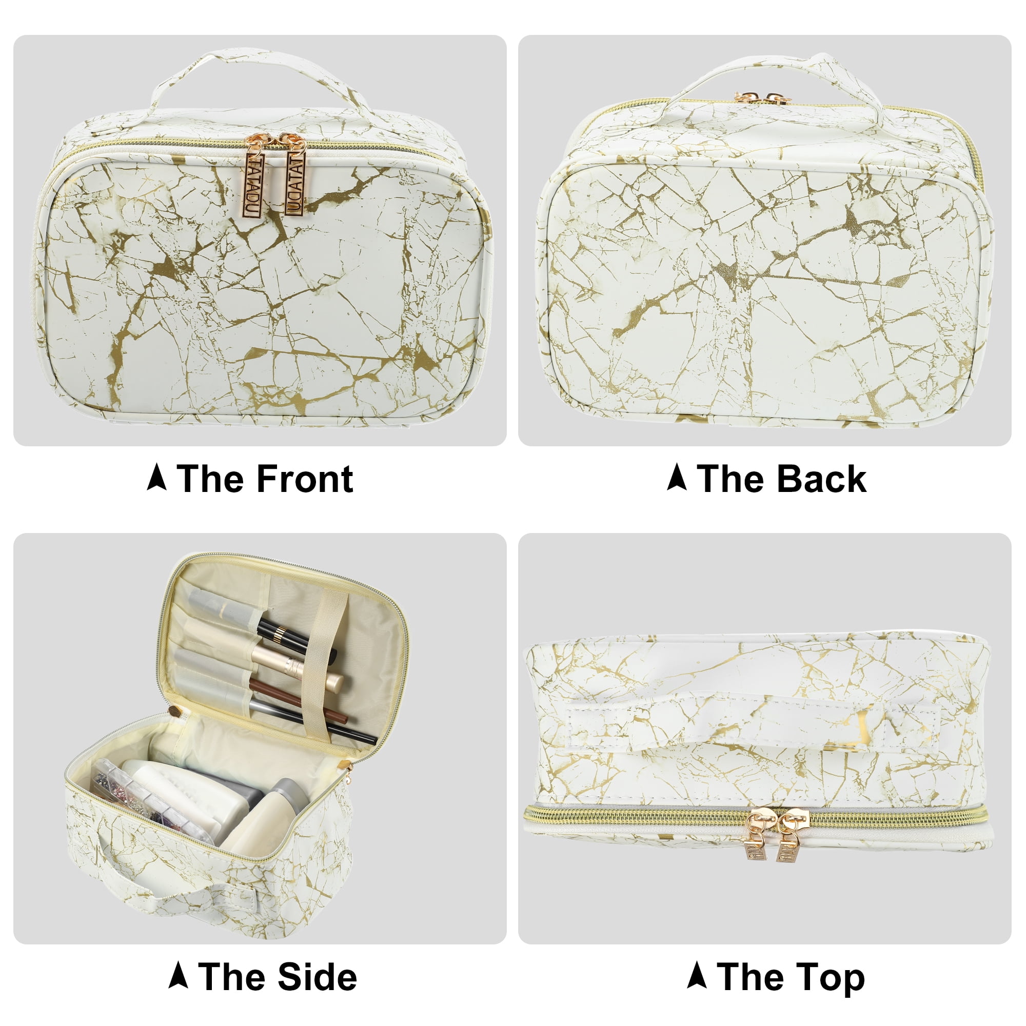 Unique Bargains Floral Makeup Bag Zipper Flower Cosmetic Pouch White, Gold Tone