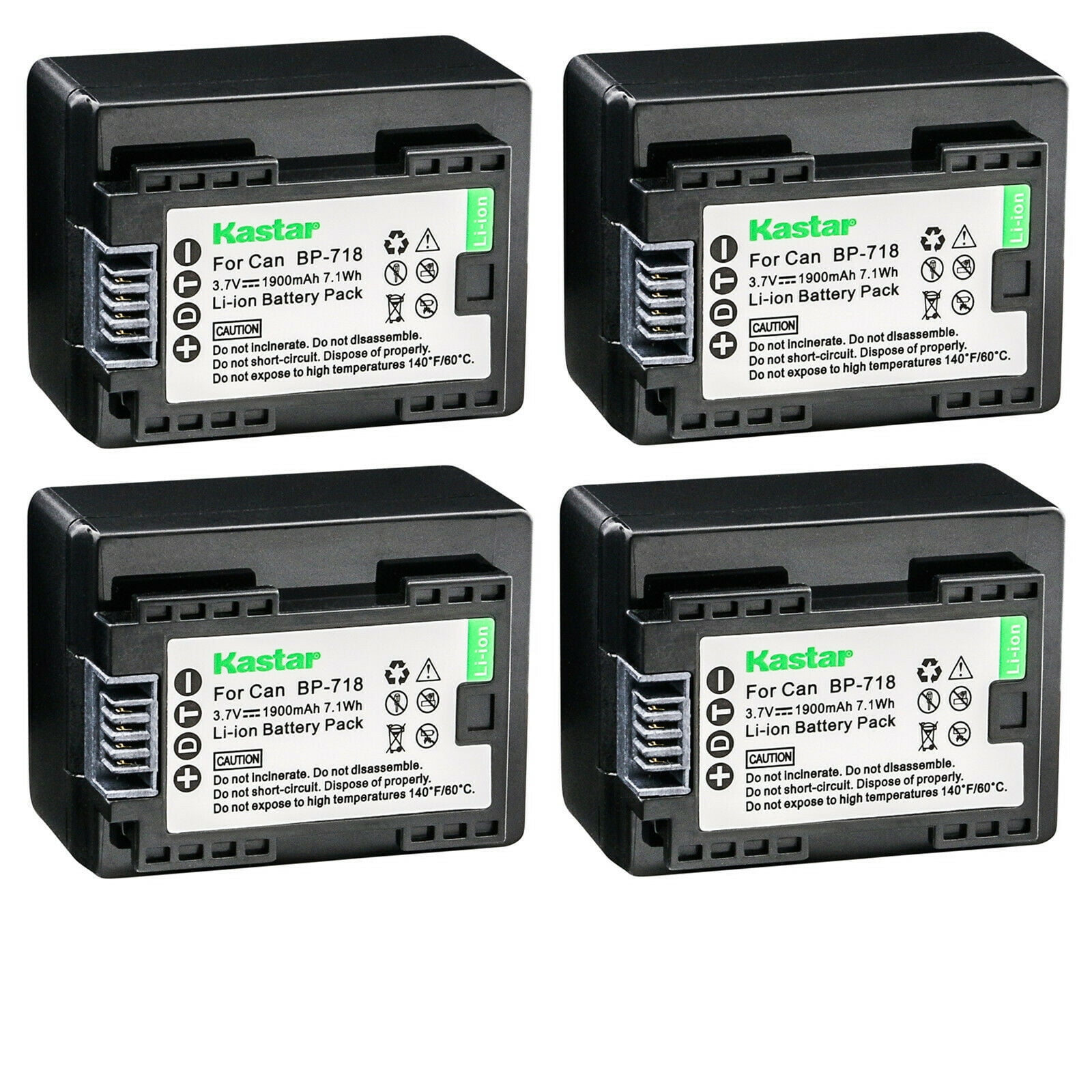 Kastar 4-Pack BP-718 Battery 3.7V 1900mAh Replacement for Canon VIXIA HF R600 HFR600, VIXIA HF R700 HFR700, VIXIA HF R800 HFR800, LEGRIA HF M36 HFM36, LEGRIA HF M38 HFM38, LEGRIA HF