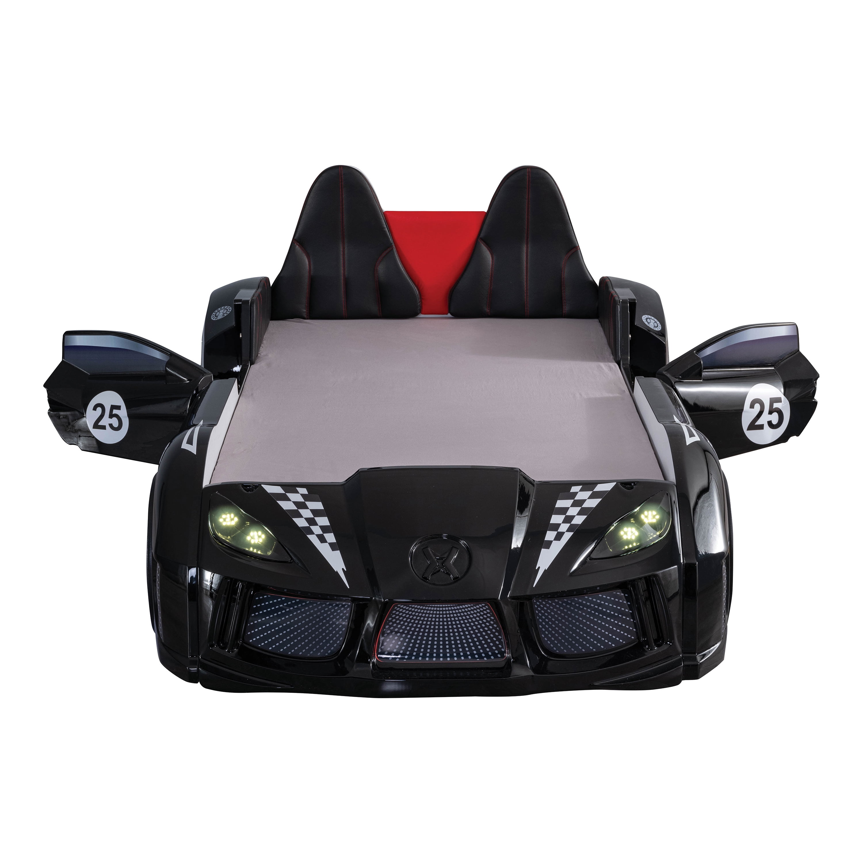Furniture of America Dash Kids Plastic Twin Race Car Bed with LED and Sound, Black