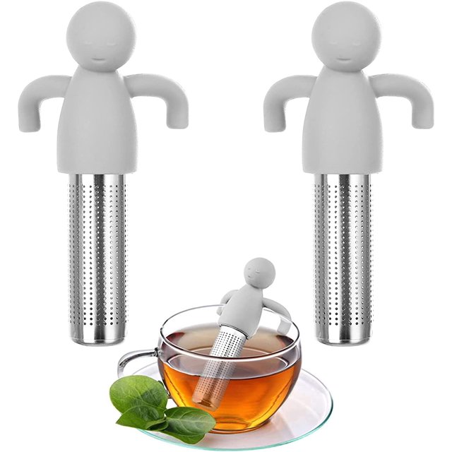 2 filtros de té de acero inoxidable 304 con asas de colador de té (gris) TUNC Sencillez