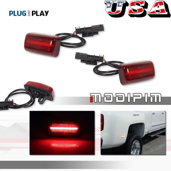 2 Pack Red Lens LED Side Marker Lighting Kit for 2015  for Chevrolet GMC 2500HD 3500HD -