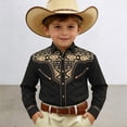 thumbnail image 2 of sususu Boys Western Shirts Long Sleeve Pearl Snap Button Down Cowboy Shirt Toddler Kids Retro Country Tops Outfit Black1 12-13 Years, 2 of 5