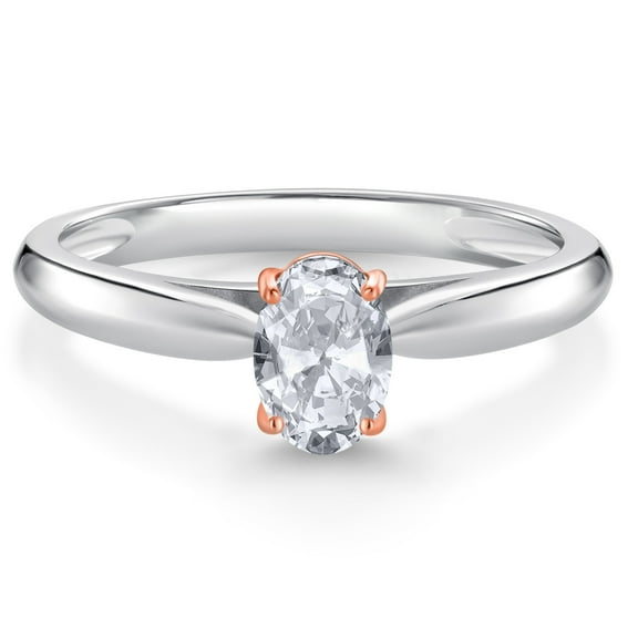Gem Stone King 10K 2 Tone Gold White Topaz Ring for Women (0.60 Cttw, Gemstone November Birthstone, Oval 6X4MM, Available in Size 5, 6, 7, 8, 9)
