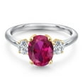 thumbnail image 3 of Gem Stone King 925 Silver and 10K Yellow Gold Red Created Ruby and Lab Grown Diamond Engagement Ring for Women | 2.54 Cttw | Oval 9X7MM | Gemstone July Birthstone | Size 5, 3 of 6