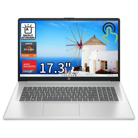 HP 17 inch Laptop Computer - 17.3" HD  Touchscreen Display, AMD Ryzen 5 7430U 6-Cores Processor, 16GB RAM, 1TB SSD, Windows 11 Pro, Backlit Keyboard