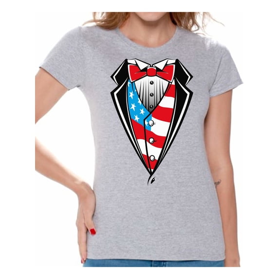 Awkward Styles 4th of July Shirts Tuxedo American Flag T Shirt for Women USA Patriotic Tuxedo Shirt Women's USA Flag Tee Shirts Tops 4th of July Outfit for Women Fourth of July Gifts for Her