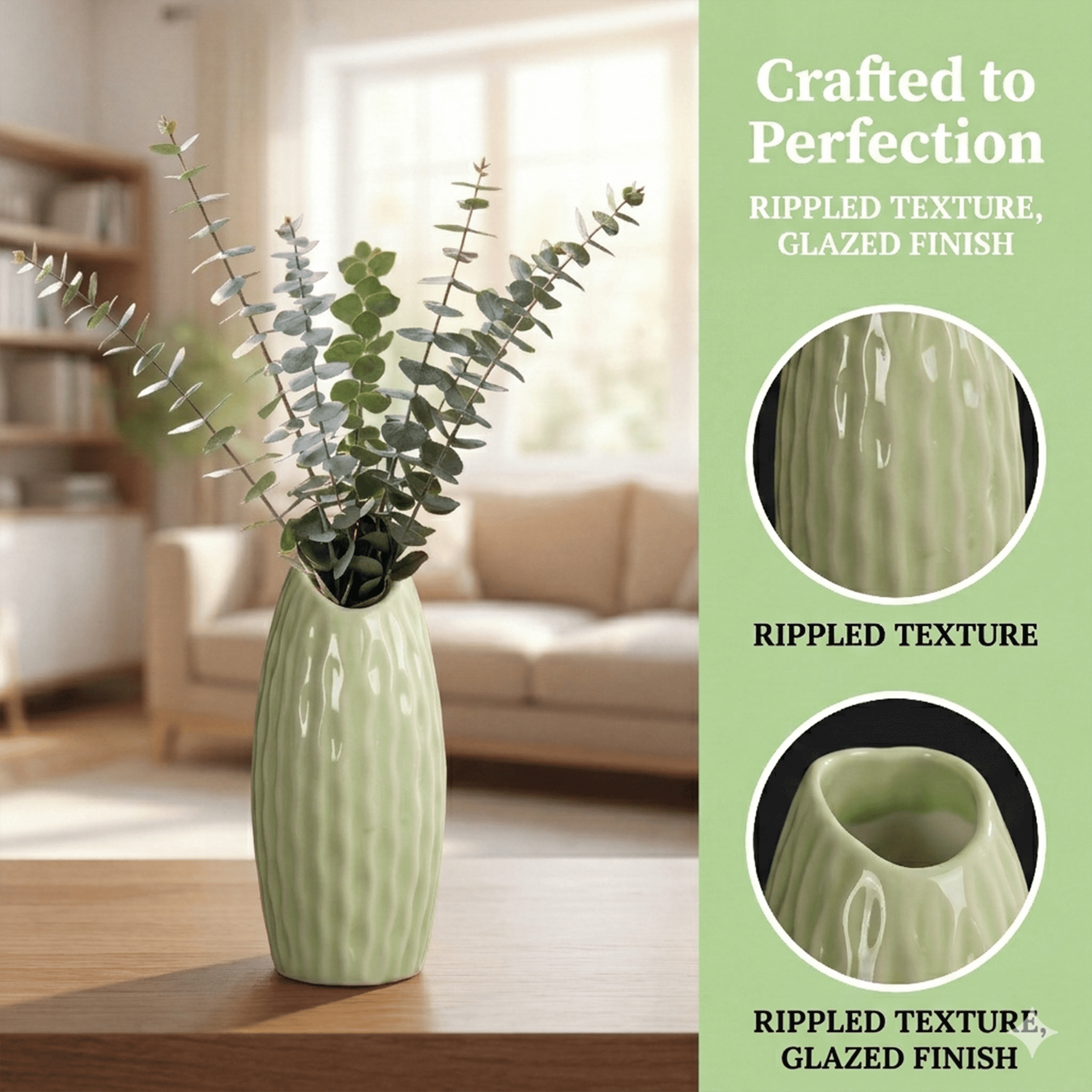 Unique Bargains Matte Ribbed Decorative Flower Vase Green 2.4"L x 2.4"W x 5.1"H