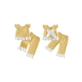thumbnail image 2 of Loicainy Toddler Baby Girls Summer Outfits 6 12 18 24 Months 2T 3T Flying Sleeve Crew Neck Plaid Print Vest Tops and Elastic Waist Pants Clothes Set, 2 of 9