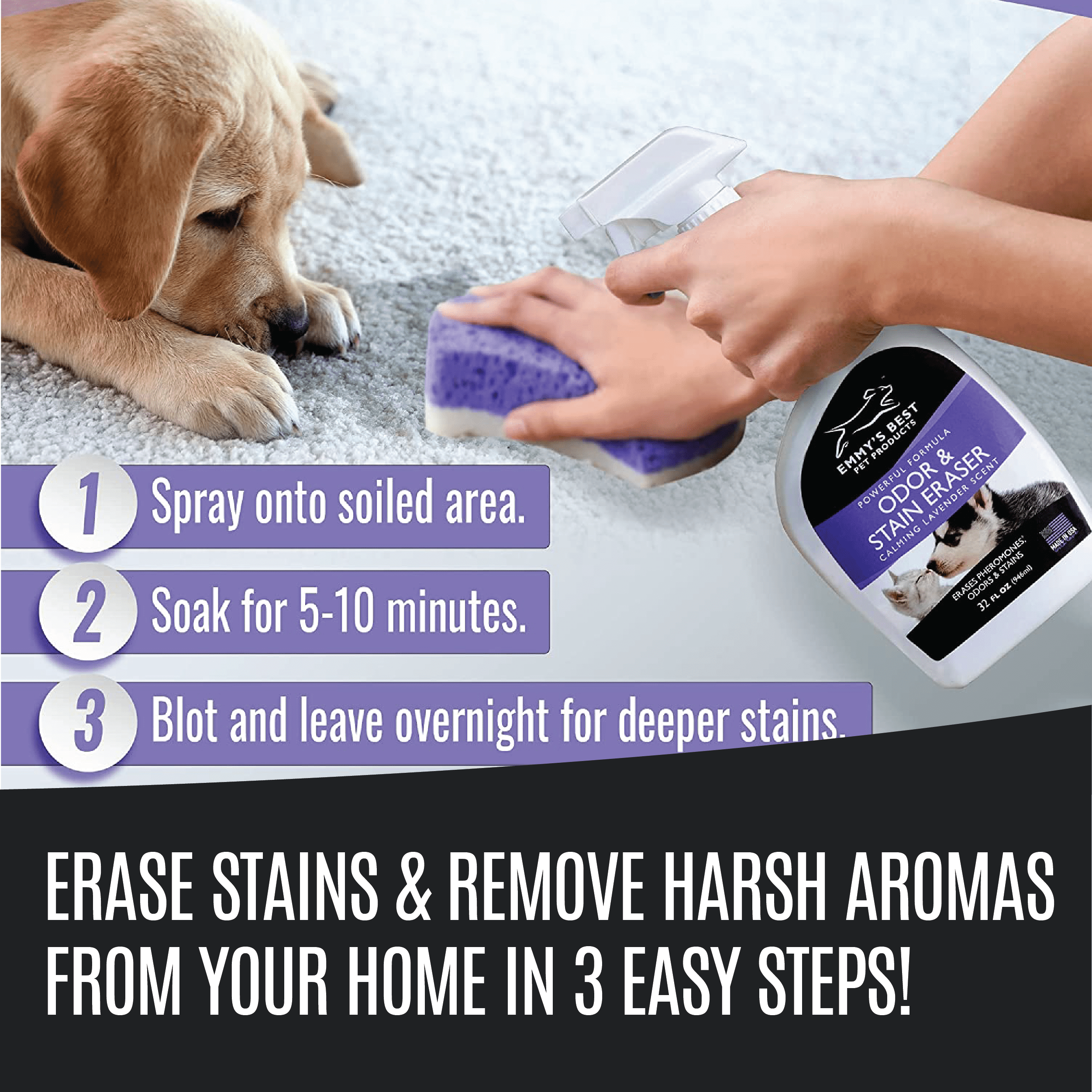 EBPP Lavender Pet Stain and Odor Remover Spray Enzyme Cleaner for Home, 128 fl Oz