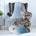 thumbnail image 4 of Alps Soft Flannel Fleece Blanket, Mountain Town Scenery Hallstatt Lakeside Town in Winter Austria Salzkammergut, Cozy Plush for Indoor and Outdoor Use, 50" x 70", Pale Azure Blue Tan, by Ambesonne, 4 of 5