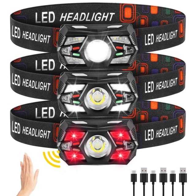 Linterna frontal Rufykiri, recargable, LED superbrillante, paquete de 3