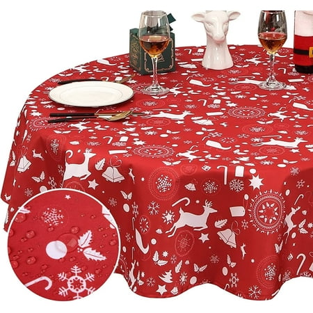 

ZACOO Christmas Table Cloth 60 Round Xmas Reindeer Decorative Waterproof Red Tablecloth Fabric Table Cover for Dining Table Buffet Parties and Camping