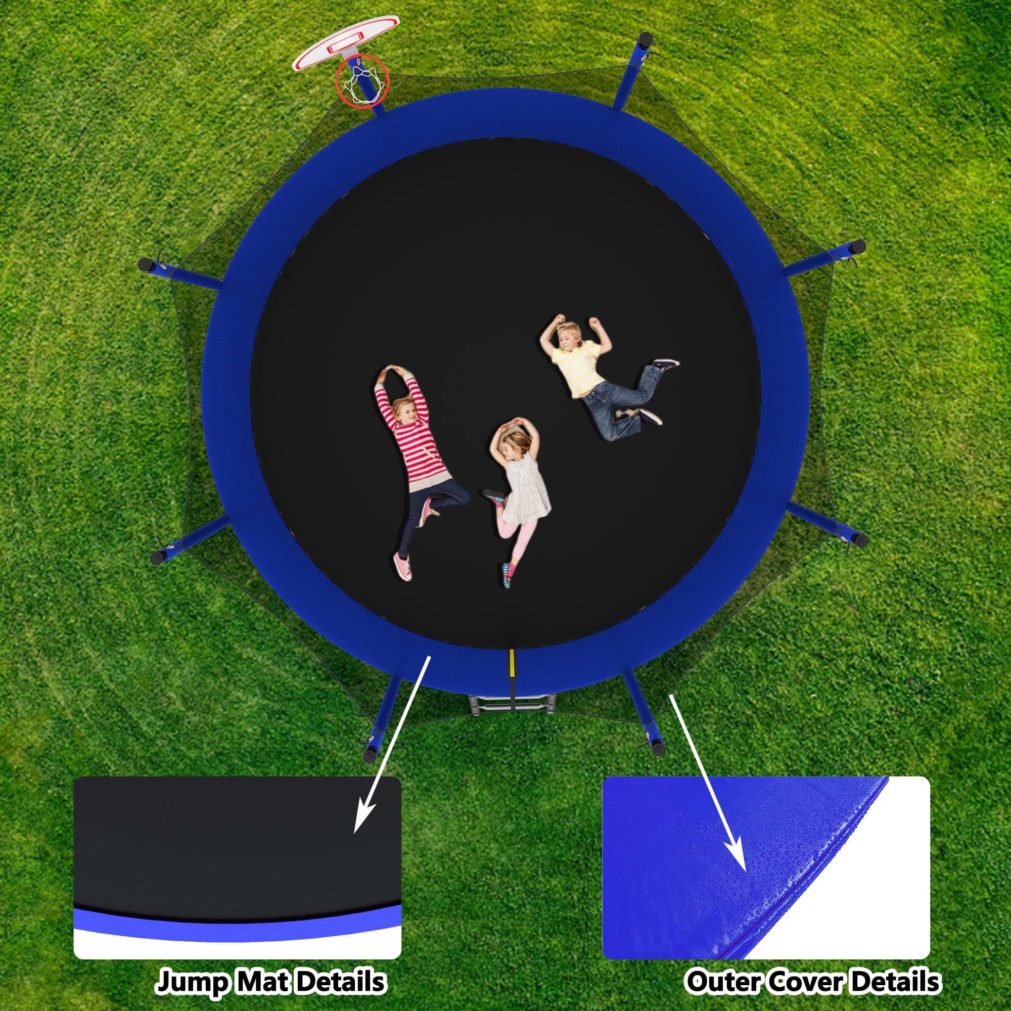 12FT Trampoline for Kids,Outdoor Trampoline with Basketball Hoop,Heavy-Duty Trampoline with Safety Enclosure Net,Green