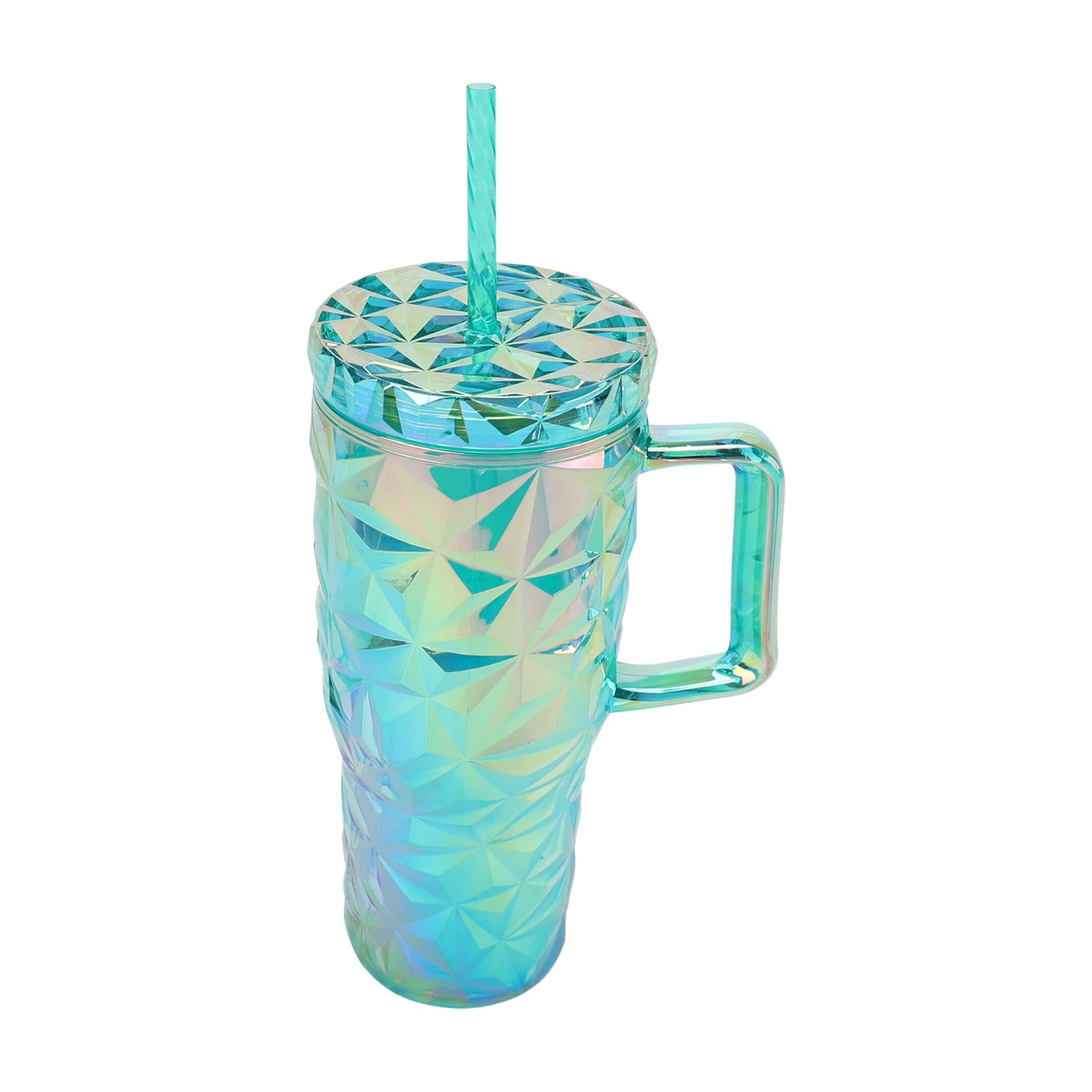 Mainstays 30-Ounce Plastic Prism Textured Tumbler with Handle, Green