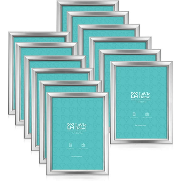 EnjinZZ 5x7 Picture Frames (12 Pack, Silver) Simple Designed Photo Frames for Wall Mount Display, Set of 12 Classic Collection