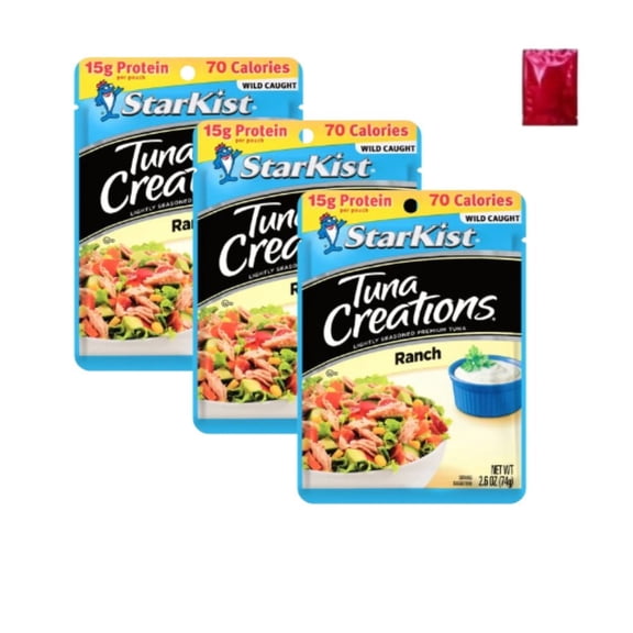 StarKist Tuna Creations Lightly Seasoned Premium Ranch Tuna, 2.6 oz Pouches, 3 Pack   BONUS LaPrima Morceau Bonbon | High Protein Ready-to-Eat Tuna | Wild Caught, Gluten Free, On-the-Go Snack
