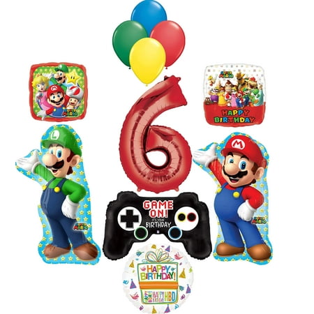 Super Mario Brothers Party Supplies 6th Birthday Balloon Bouquet Decorations