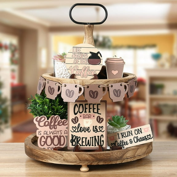 Gmogad Heart-Shaped Coffee Bar Decor - Rustic Tiered Tray for Kitchen/Home Café Setup, Barista Gift Idea for Espresso Lovers & Home Decorators