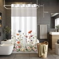 thumbnail image 5 of Floral Orange No Hooks Shower Curtain with Snap-in Liner Pink Flower Poppy Spring Plant Nature Rustic Shower Curtains for Bathroom, Waterproof, Easy Install, Washable 36"x78", 5 of 9