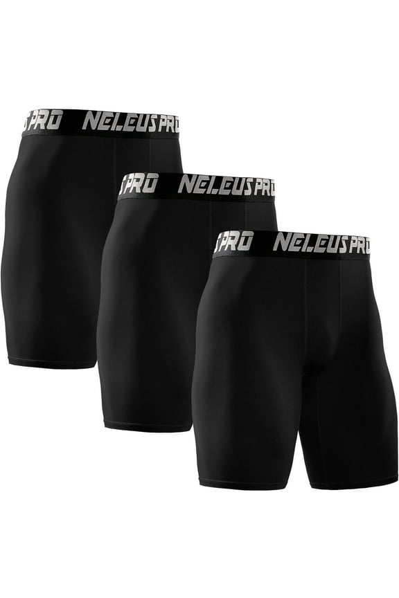 Men's Performance Compression Shorts Athletic Workout Underwear 3 Pack,Black,US Size M