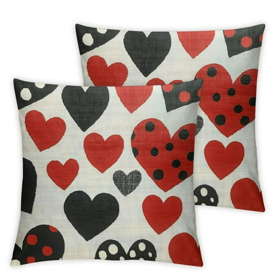 Heduofu Set of 2 Heart Outdoor Decorative Throw Pillow Covers Valentine's Day Pillowcases Farmhouse Cushion Covers for Couch Sofa Decor