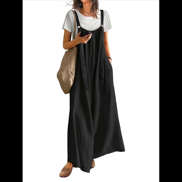 Casuales de Pierna para Mujer, Estilo Bohemio, Plisados, Conjuntos de Verano con Bolsillos. Negro XL